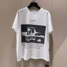 【商场同款】2023女装夏季新款圆领白色字母印花短袖T恤
