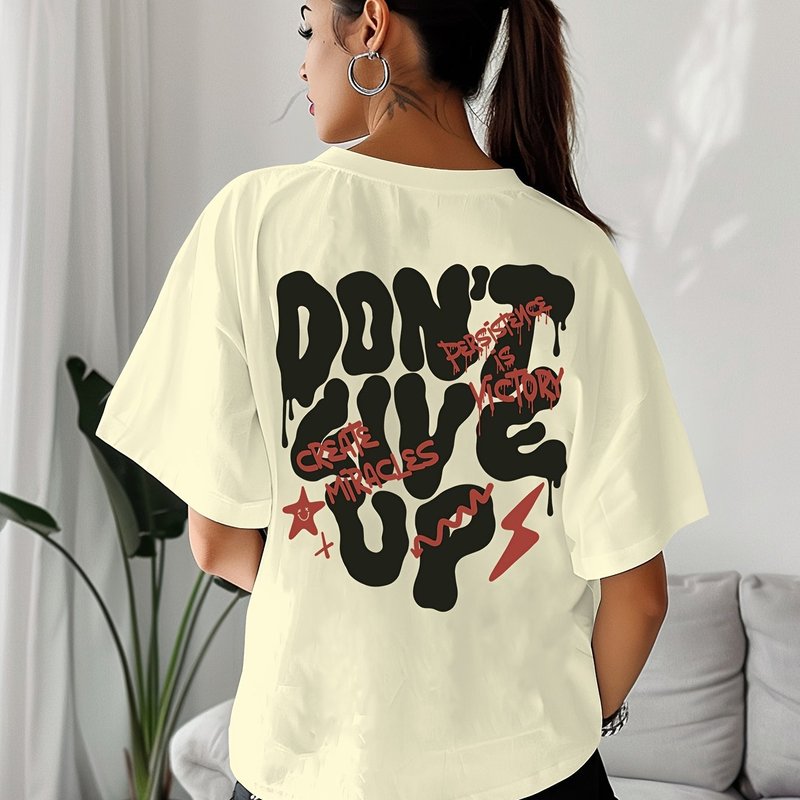 Women'S "Don't Give Up" Graphic T-Shirt - Black Casual Crew|undefined