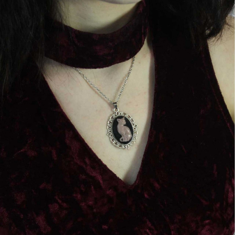 Cross-Border Foreign Trade Cat Relief Necklace Black Cat Necklace Witchcraft Jewelry Gothic Victorian Era Wholesale