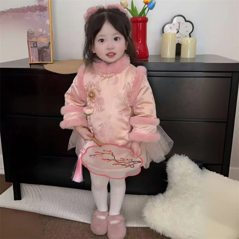 2025 nuevo vestido de aniversario de invierno para niños y niñas bebés chinos cheongsam vestido de princesa