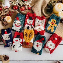 珊瑚绒圣诞袜子女冬季加绒加厚保暖中筒袜睡眠袜地板袜送女生礼物