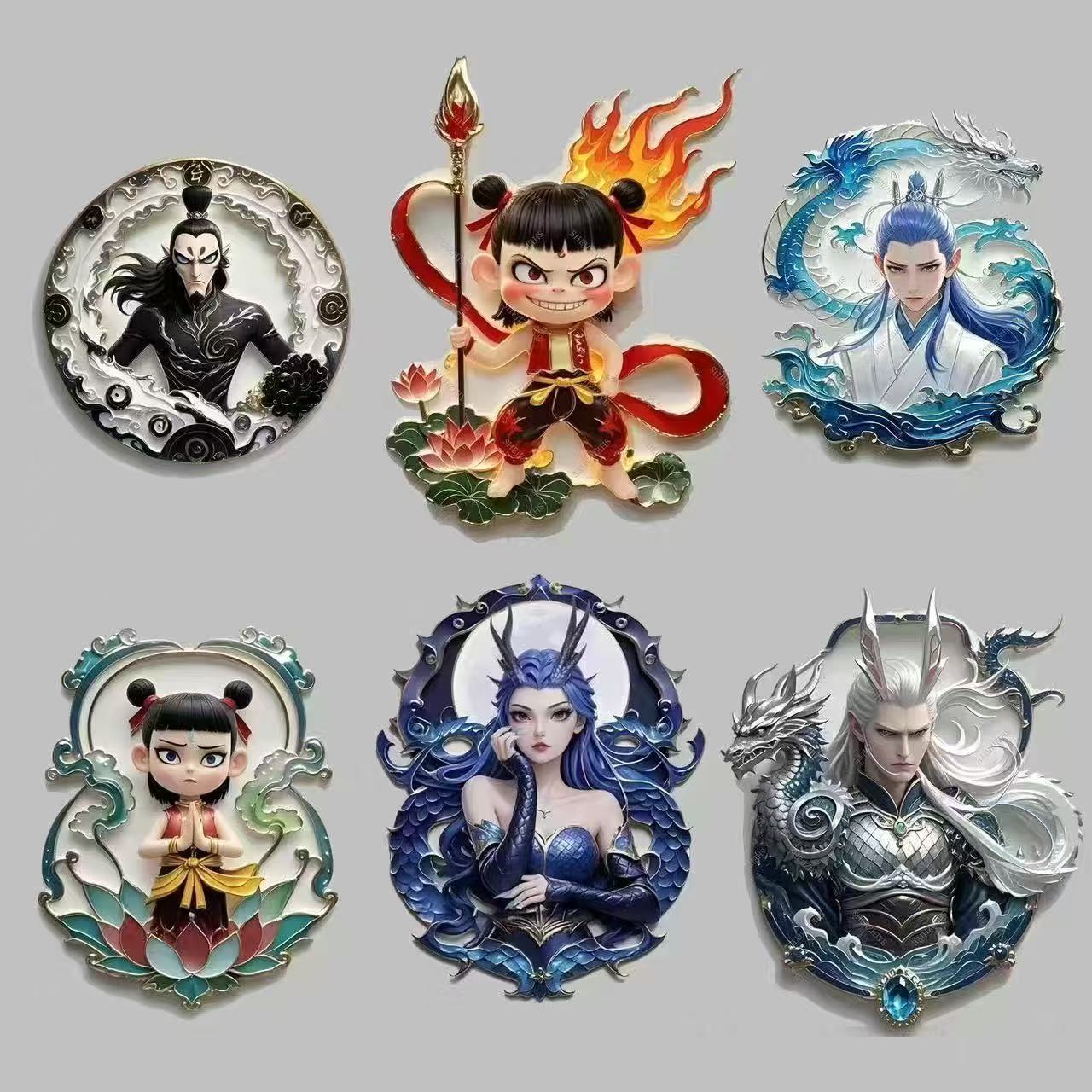 Nezha 2 Magic Boy Naohai alrededor del mar Nezha Ao Ao C Metal imán imán imán de nevera aleación colección de animación aleación conmemorativa