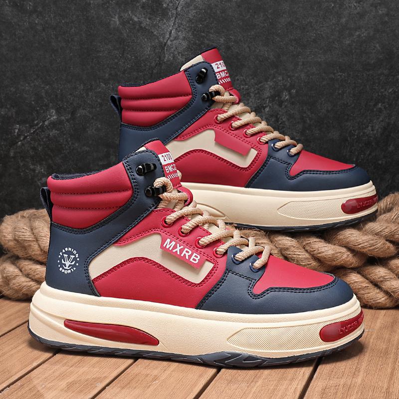 2025 New High-top Men's Shoes Spring Korean Style Fashionable All-match Youth Sports Casual White Sneakers Trendy Shoes for Men