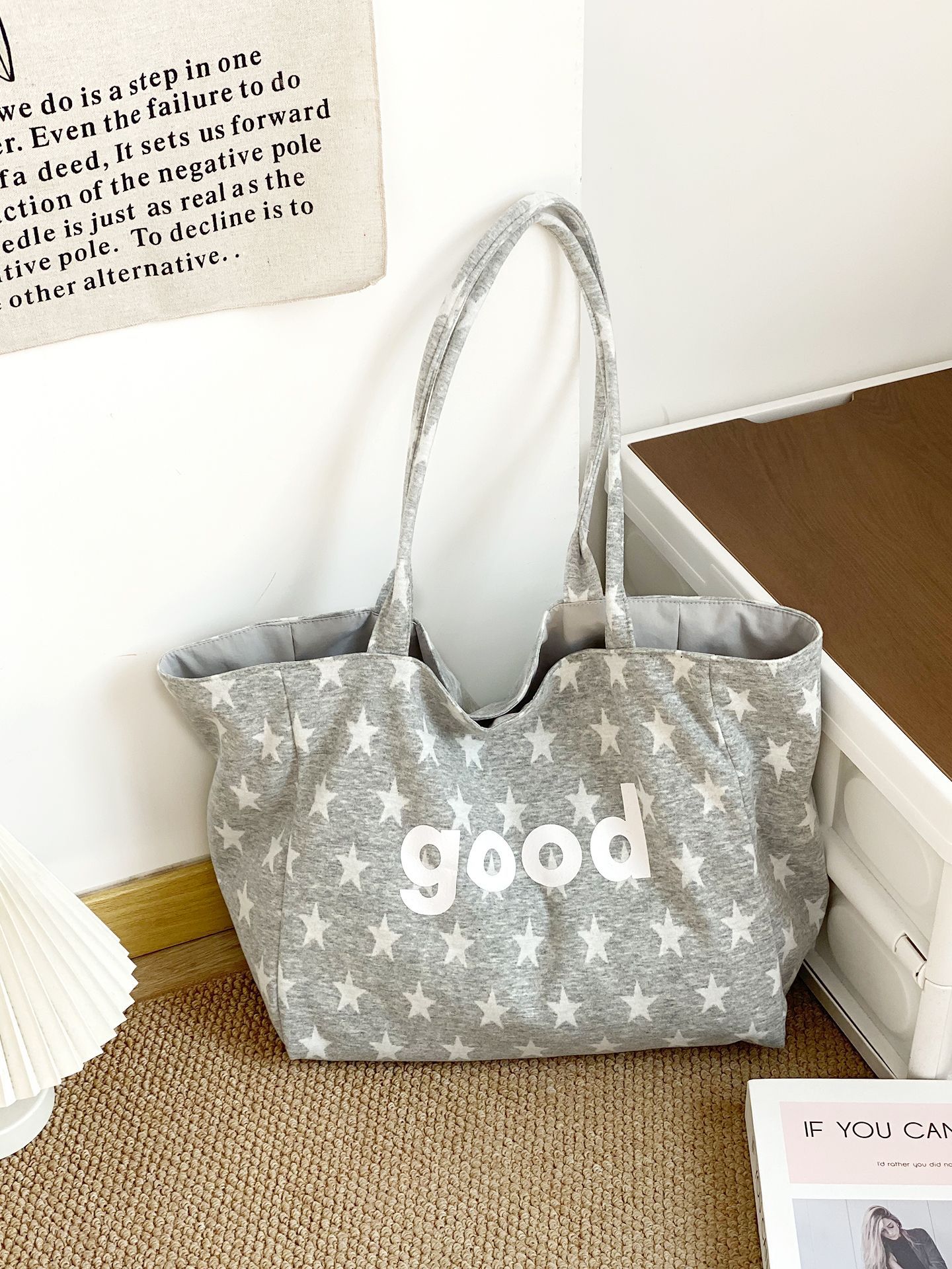 GoodDouble-Sided Large Tote-Gray Star