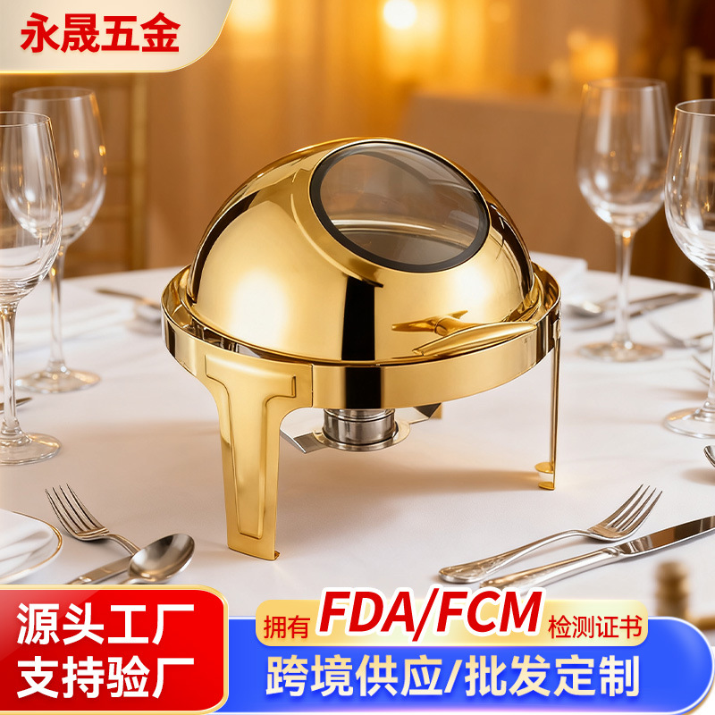Cross-Border Stainless Steel Buffet Stove with Visible Flip-Top Round Four-Legged Stove Hotel Breakfast Stove Buffet Stove