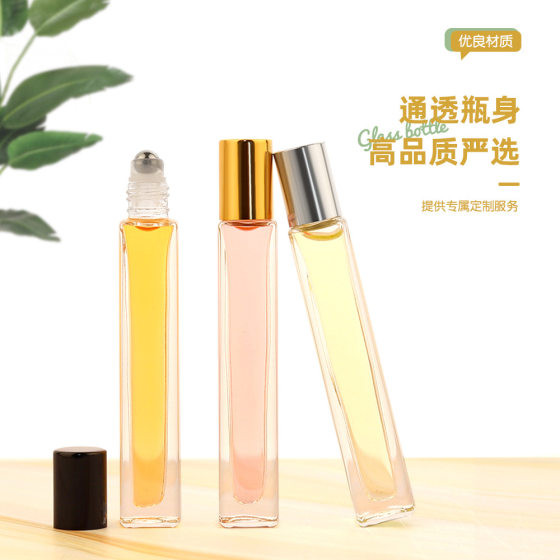 Square Glass Perfume Bottle 10ml Transparent Toner Bottled Portable Press Spray Empty Bottle Roller Bead Bottle