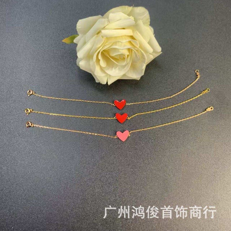 Japanese Style High Beauty Value Simple Cute Japanese Red Heart 925 Sterling Silver Bracelet Light Luxury Fashionable Girl's Love Bracelet
