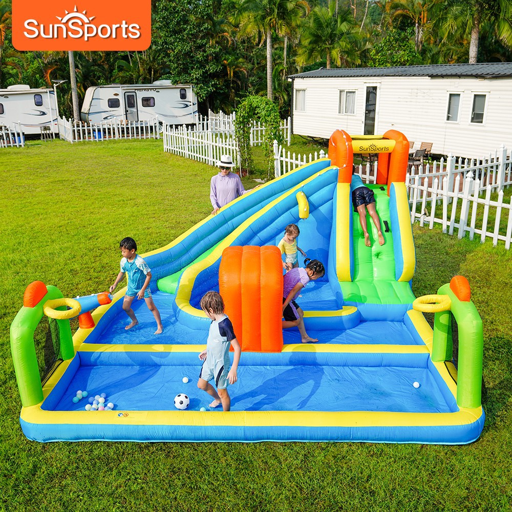SunSports | Castillo inflable pequeño hogar tipo castillo inflable cama de salto para niños tobogán castillo inflable piscina de olas
