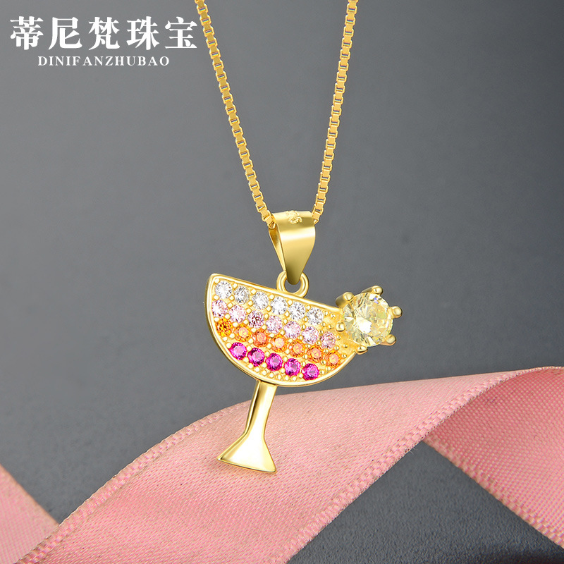 Transfronterizo estilo simple colgante popular estilo japonés y coreano s925 plata ZIRCON clavícula cadena elegante collar de la taza de las mujeres