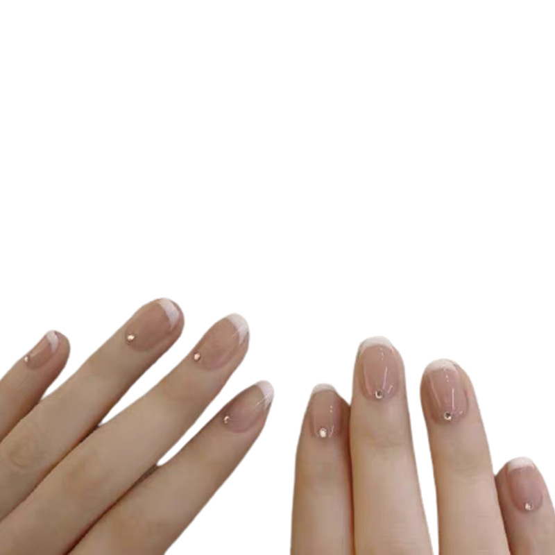 Parche de uñas desmontable de chispas francesas corto falso desgaste pasta de uñas pieza terminada 24 piezas en caja uñas falsas