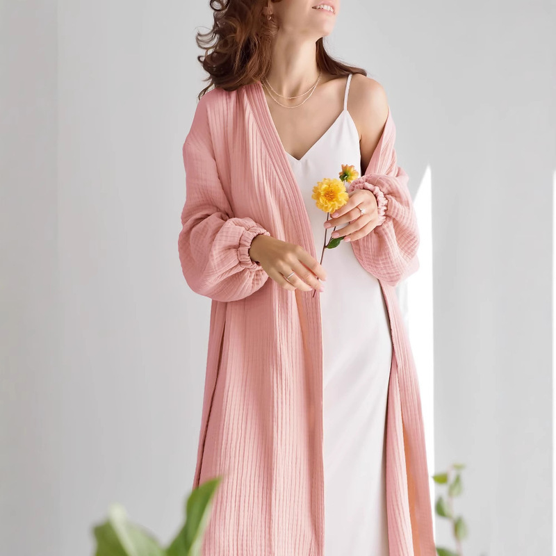 Autumn New Product 2026 Pure Cotton Double-Layer Gauze Comfortable Skin-Friendly Long Bathrobe Pajamas Cross-Border Wholesale Women's Loungewear