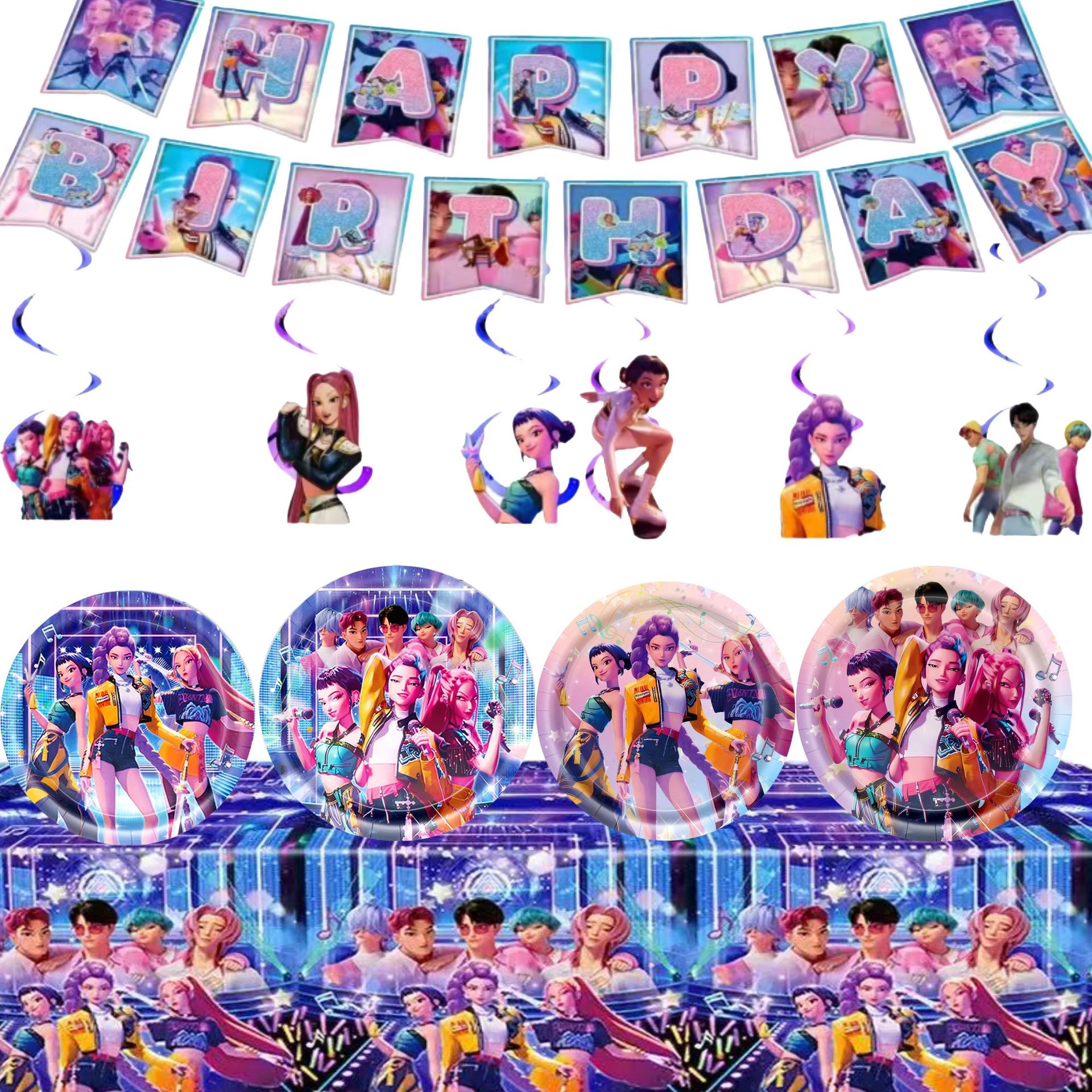 Amazon Purple Pink K-Pop Monster Hunter Theme Birthday Party Supplies Set Paper Plates Tissues Decoration