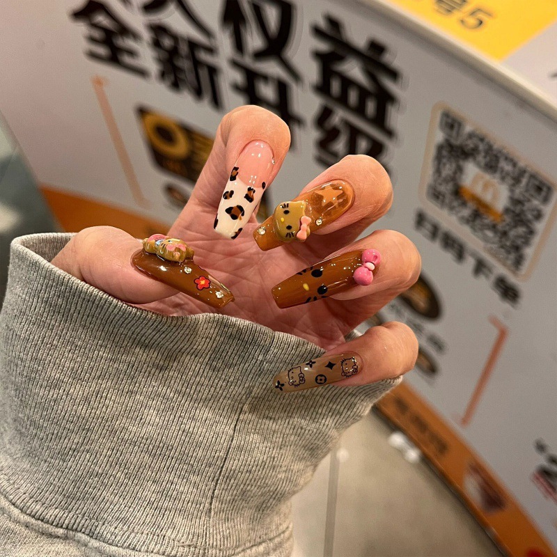 ネイルアートキティ猫アクセサリー猫ヘッド弓黒革 y2k 漫画 kt 猫立体小物カデキティ猫|undefined