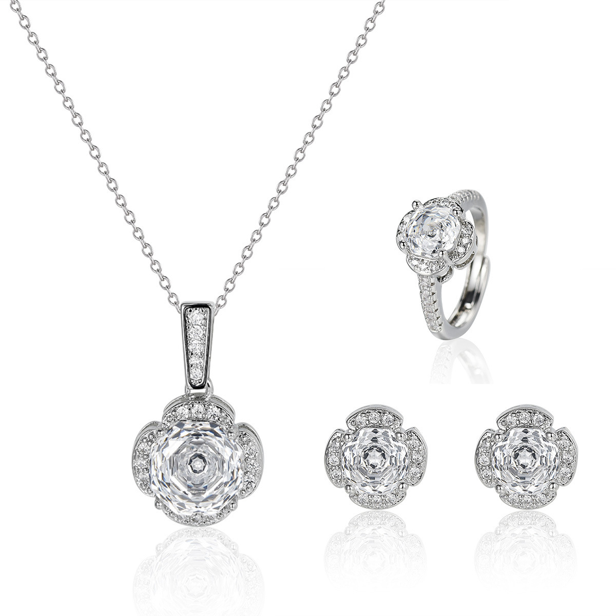 Amazon nuevo Seiko Rose Chepa Paracha collar de zircon pendientes anillo de tres piezas al por mayor