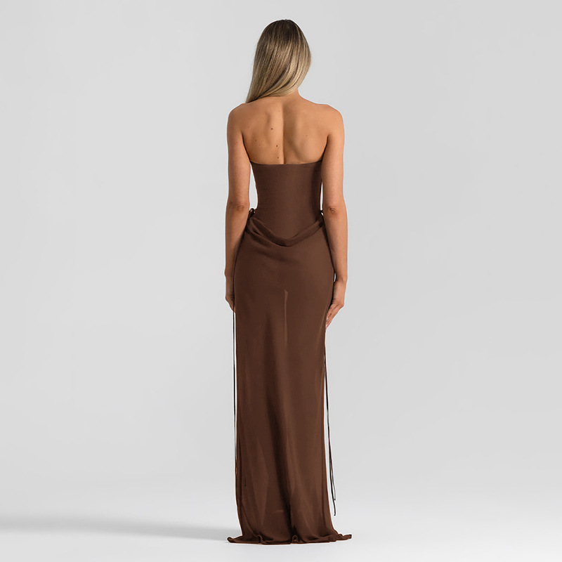 Robe de printemps tendance et sexy sans manches, bustier, ceinture à nouer sur les hanches, style femme_voghion.com