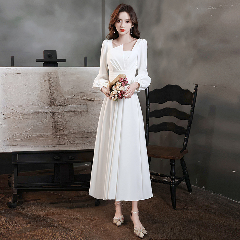 Vestido de novia para brindis 2026, nuevo vestido rojo de manga larga de verano, largo medio, para compromiso, regreso a casa, boda, o noche de gala.