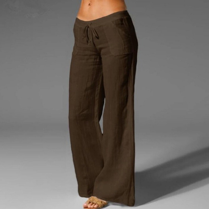 2022 New Amazon Hot Style Women's High Waisted Wide Leg Pants Big Feet Flare Pocket Cotton and Linen Casual Pants