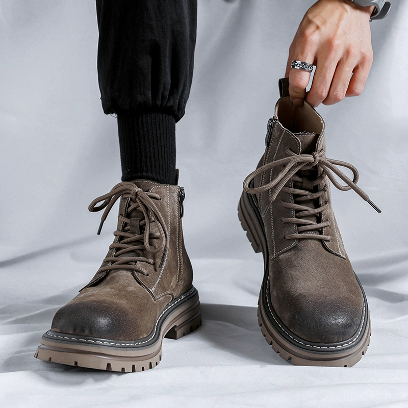 ботинки мужские высокие туфли на молнии в британском стиле мужские зимние бархатные рабочие ботинки средней высоты в стиле ретро для мальчиков