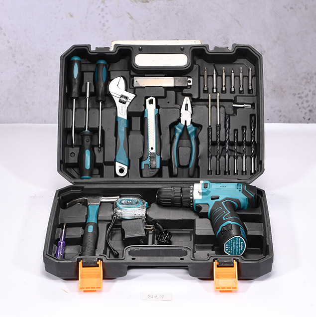 Juego de caja de herramientas de taladro manual, kit de herramientas de combinación de herramientas de hardware doméstico multifuncional de alta potencia, venta al por mayor