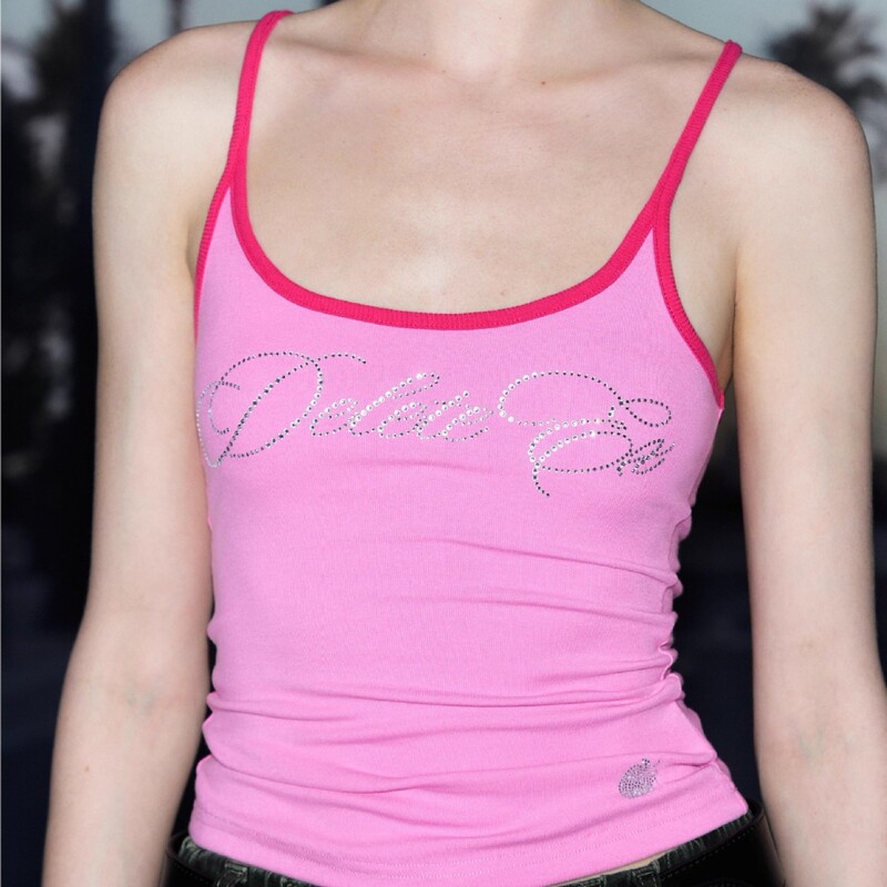 New Style Summer American-Style Sweet Hottie Slim-Fit Rhinestone Ribbed Knit Camisole Women's Top New Style Summer American-Style Sweet Hottie Slim-Fit Rhinestone Ribbed Knit Camisole Women's Top