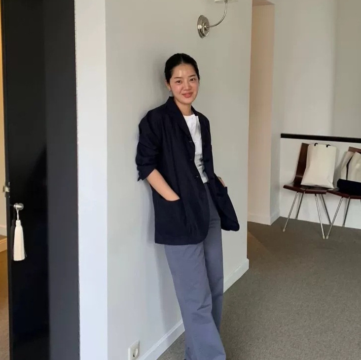 The New H2026 Spring Model Korean-Style Not*Ing Written Loose-Fitting Solid Color Lapel Single-Breasted Blazer