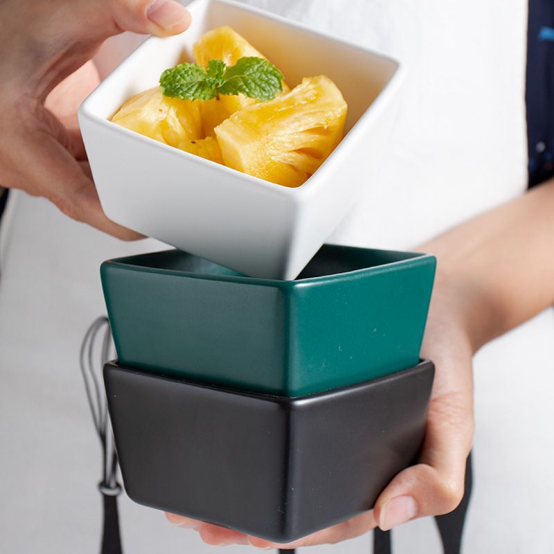 Household Underglaze Ceramic Small Square Bowl Kitchen Seasoning Dish Seasoning Dish Soy Sauce Dish Vinegar Dish Nordic Square Seasoning Dish