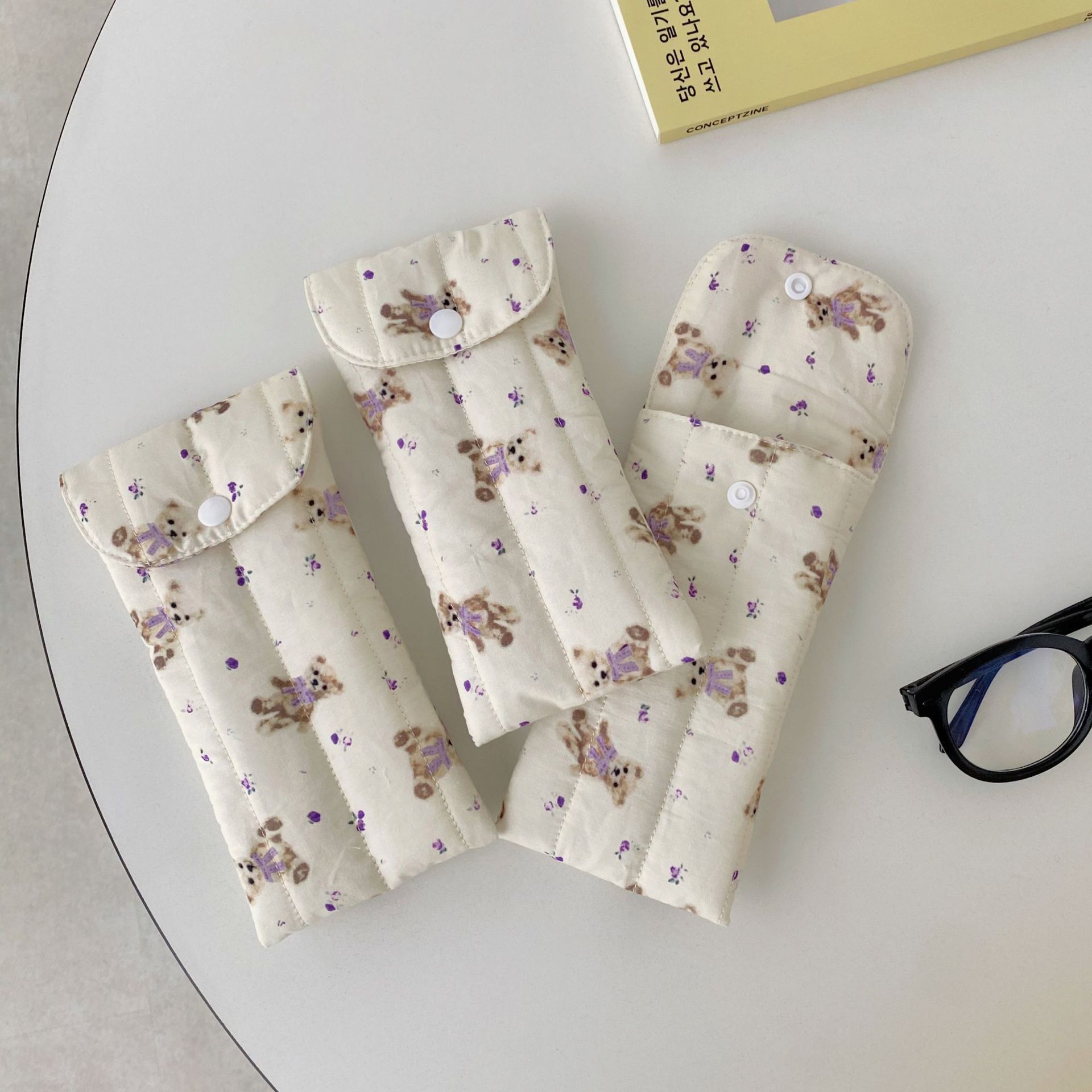 Ins漫画熊眼鏡収納バッグ綿圧壊サングラス袋携帯サングラス収納眼鏡袋布袋