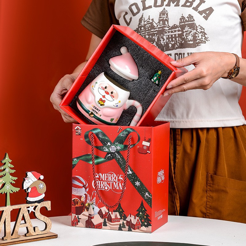 Santa Claus creativo taza de copas de pareja de chicas taza de agua casera con cuchara cubierta caja de regalo regalo de comercio exterior