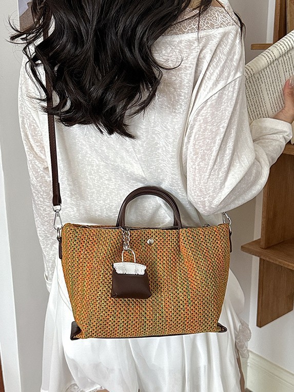 Moda de gran capacidad nueva bolsa de tejido portátil nicho de diseño de vacaciones estilo de mar ocio mochila de hombro