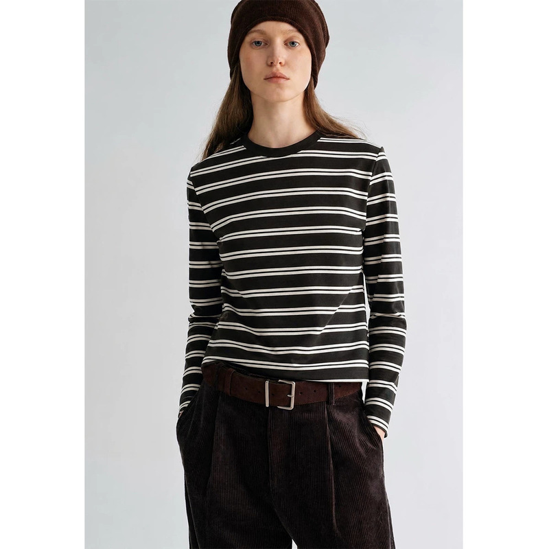 M brand's same style 100% merino wool retro striped knit sweater, round neck, versatile early autumn top, 1711, for young women M brand's same style 100% merino wool retro striped knit sweater, round neck, versatile early autumn top, 1711, for young women