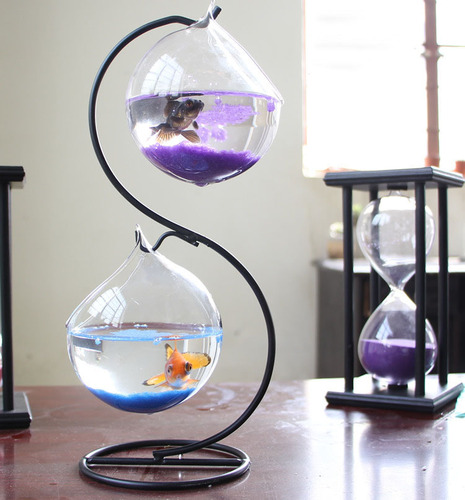 Hanging transparent betta fish tank, desktop small aquarium, mini goldfish tank, glass creative ecological fish tank