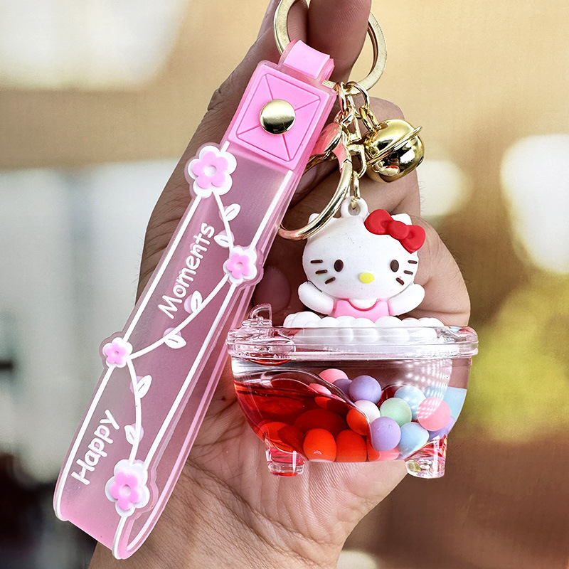 Sanrio Cartoon Quicksand botella llavero creativo exquisito de las mujeres mochila colgante pequeña joyería aceite llavero colgante