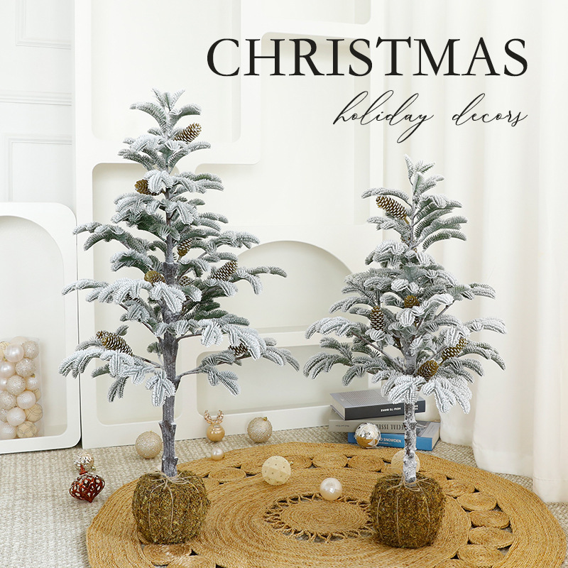 Amazon nieve árbol de Navidad set Navidad hogar decoración de sala de estar suelo musgo fondo adornos de árbol de Navidad