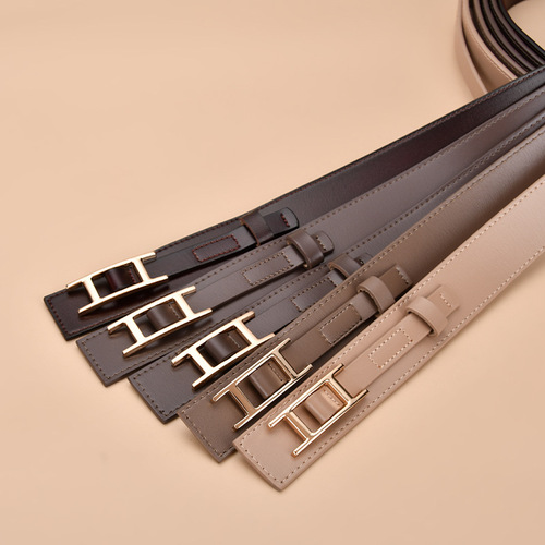Genuine Leather Belt Women's Belt Decoration Matching Coat Waist Elastic Belt European and American Style Leather Trouser Belt Wholesale