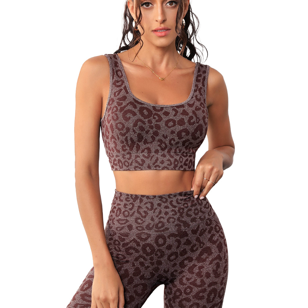Nueva inconsútil yoga ropa de entrenamiento estampado leopardo vestir prendas exteriores sujetador alta cintura vientre contratación Delgado melocotón levantamiento cadera ejercicio traje