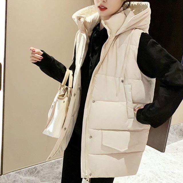 Chaleco de algodón para mujer otoño e invierno nuevo desgaste exterior de media longitud estudiante estilo coreano versátil Chaleco de moda desgaste exterior de moda image 7