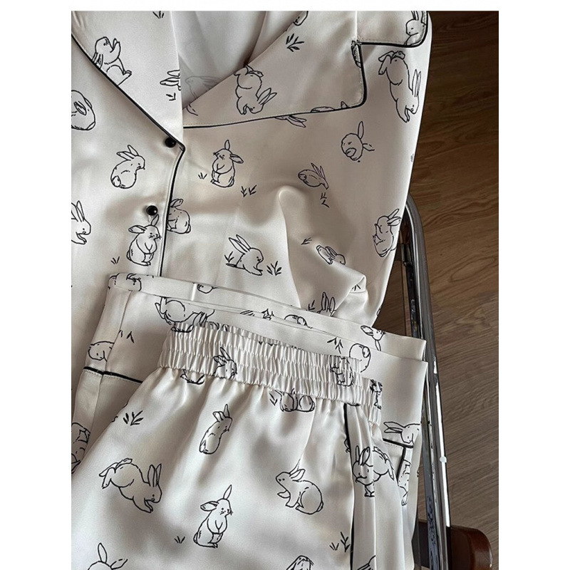 하이 엔드 파자마 여성의 봄과 가을 아이스 실크 긴팔 바지 학생 내부 외부 착용 실크 홈 웨어 얇은 세트