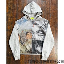 2025复古海报图案拉链卫衣男女3d印花加厚开衫外套美式潮流街头