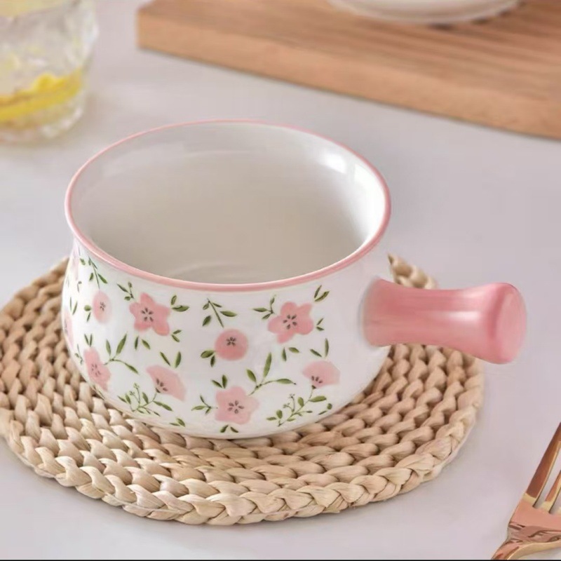 Japonés retro dibujado a mano pequeño tazón de cerámica de flores, tazón de arroz casero, tazón de fideos, tazón de sopa, platos de platos de sopa creativos en línea