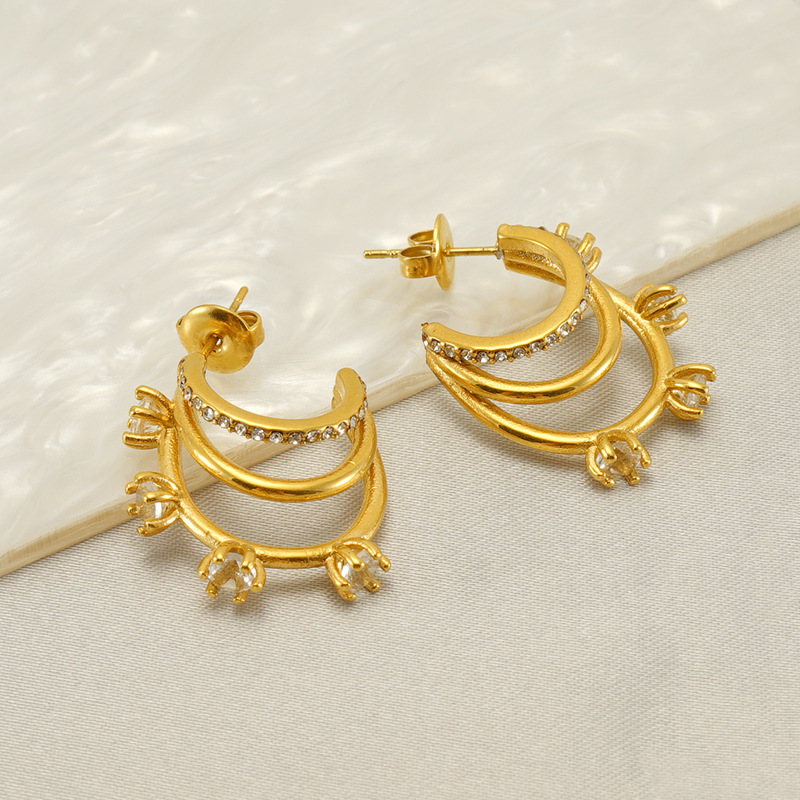 1 Pair Geometric Elegant Simple Style Stainless Steel 18K Gold Plated Zircon Ear Studs display picture 1