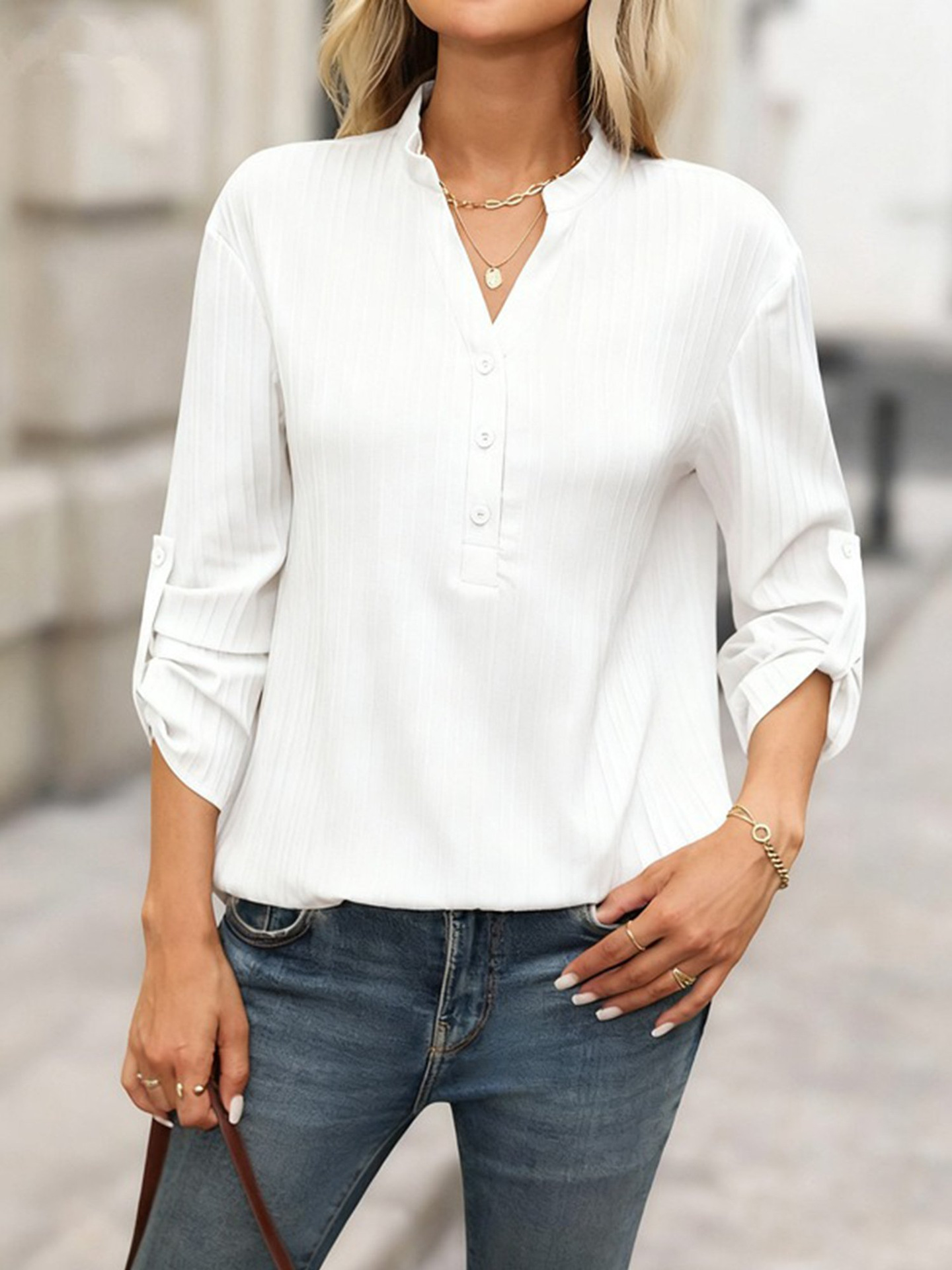 Amazon ventas europeas y estadounidenses de comercio exterior fronterizo ropa de mujer nueva camisa de botón de cuello en V medio cardigan de moda blusa versátil