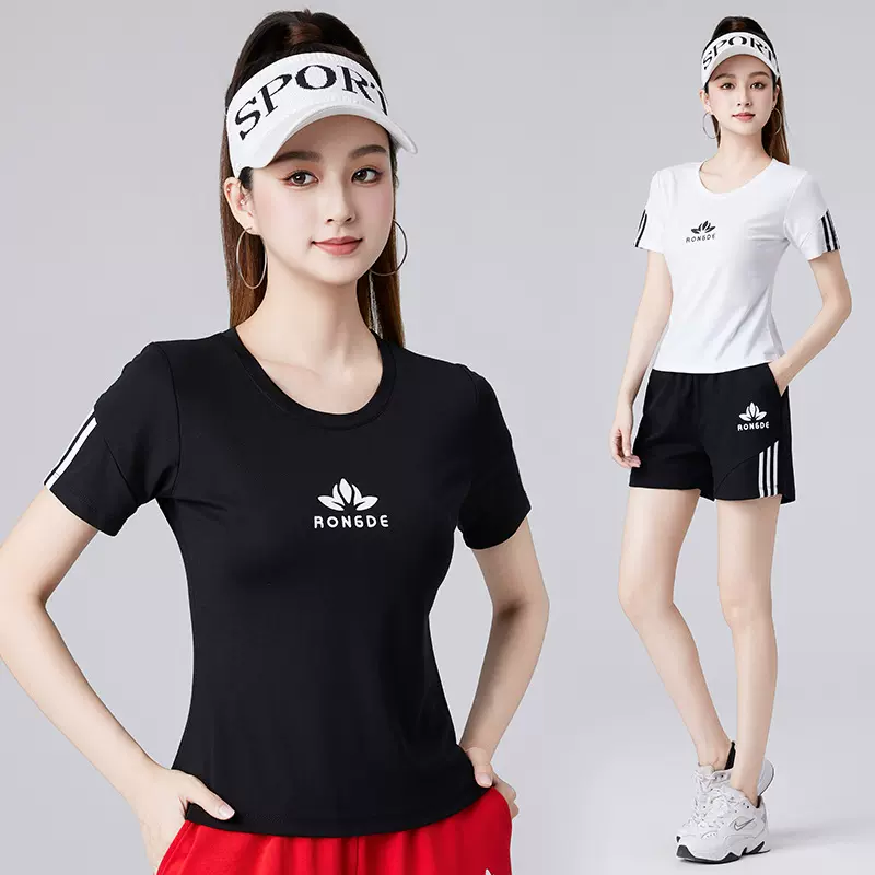 2410服装新款夏季团体广场舞时尚运动短袖短裤套装健身操跳舞服
