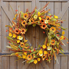 跨境感恩節裝飾擺件花環楓葉豐收節thanksgiving秋天主題櫥窗掛飾