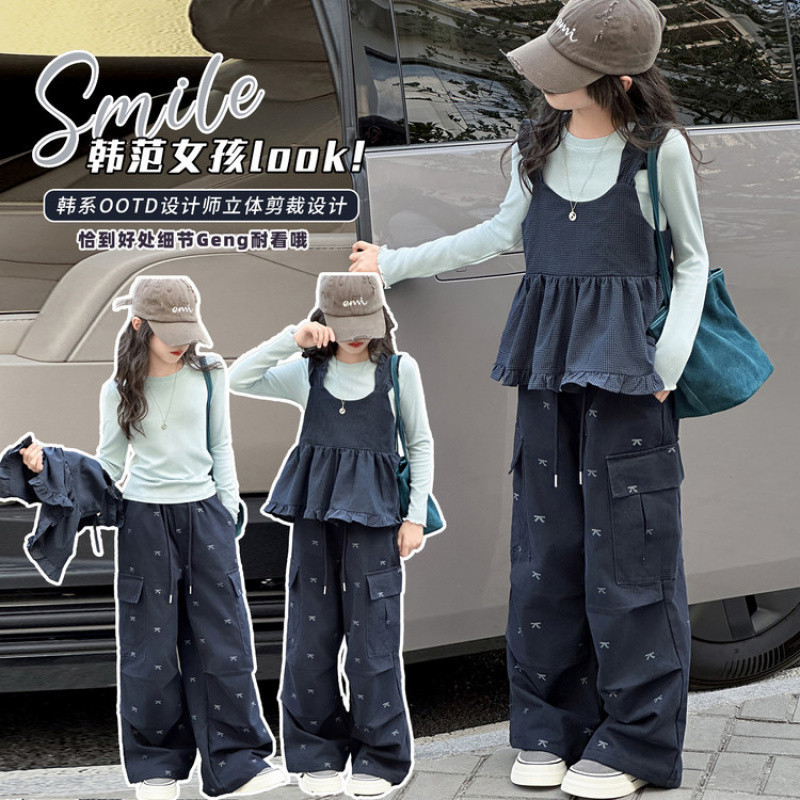Zhili children's clothing girls' cargo pants spring and autumn 2025 new style big kids Korean style straight leg long pants children's autumn clothes fashionable print