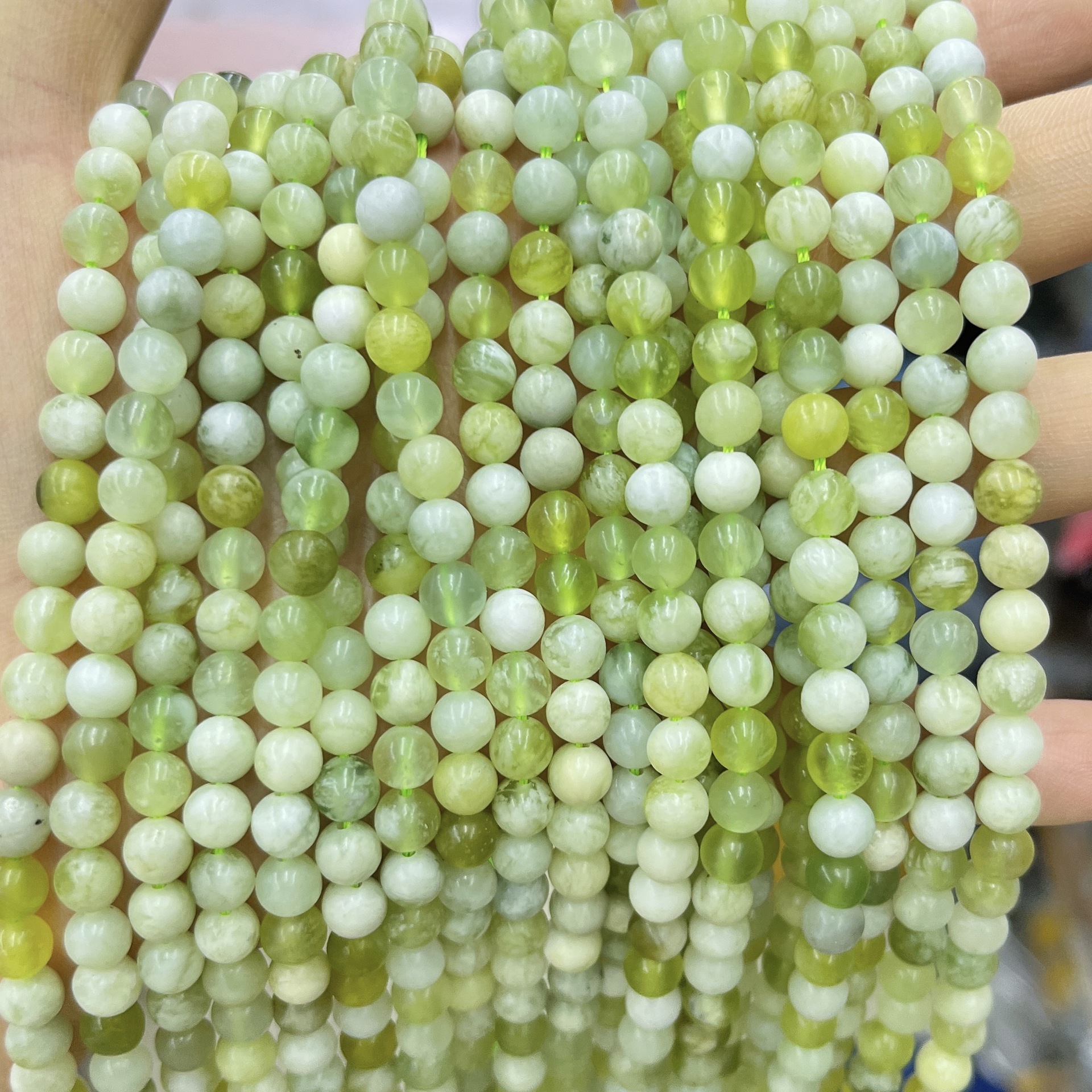 天然石岫玉青提奶盖圆珠散珠手工串珠项链手链diy饰品配件批发