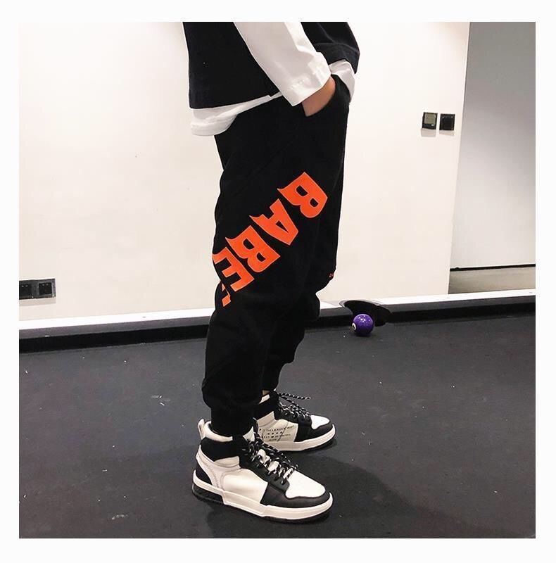 Grey, Black Color Simple Style Letter Polyester Boys Pants