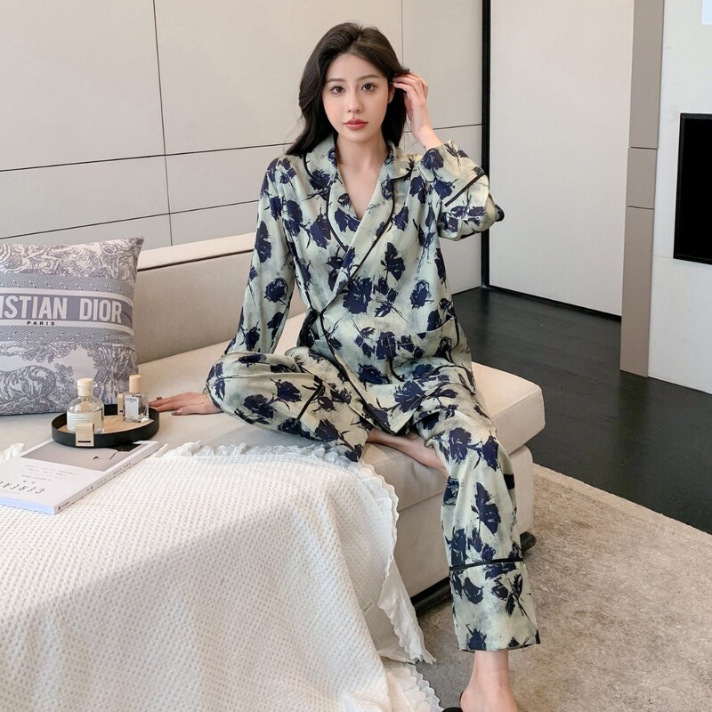 New high-grade light luxury pajamas women's spring and autumn high-end simple designer casual lapel home wear suit