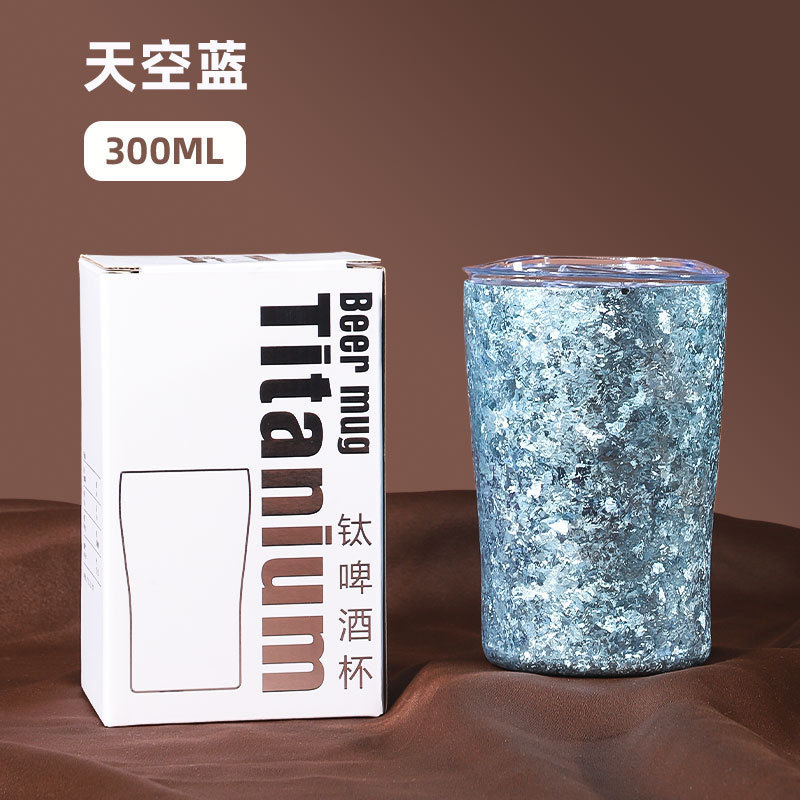 新型軽豪華純チタンビールカップ保温カップオフィス小型コップ携帯車載随行コーヒーカップチタン金|undefined