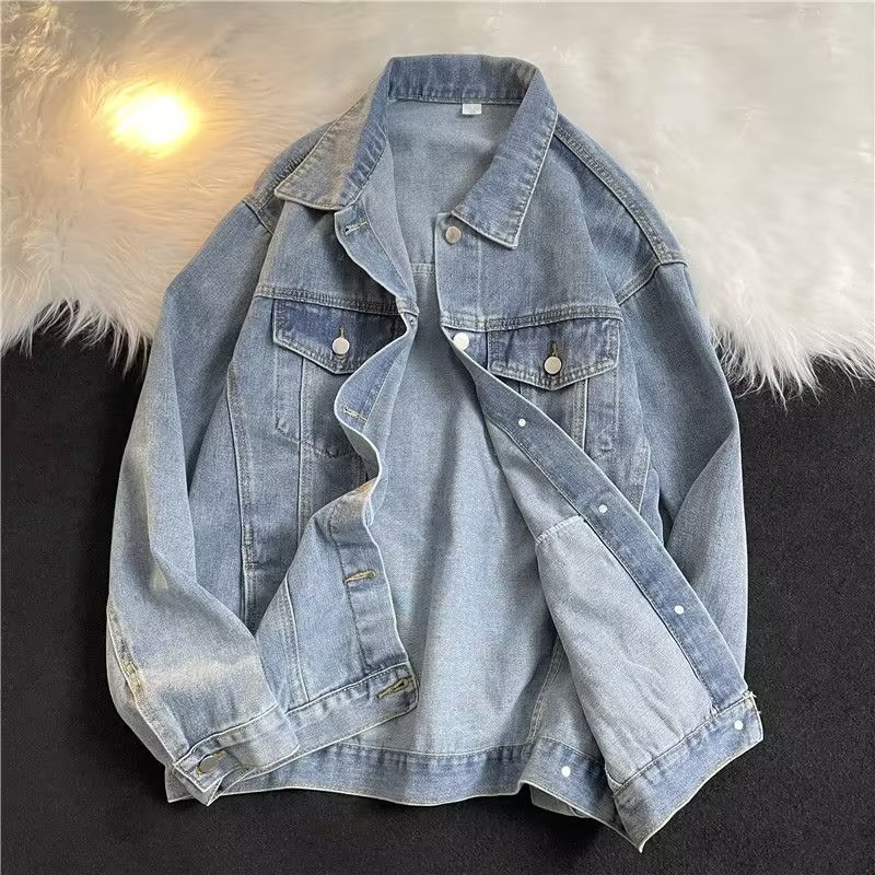 La primavera y el Otoño de Mezclilla abrigo de los hombres ins Marca de Moda estilo de Hong Kong guapo Loose Top estilo Coreano moda Retro Ropa de trabajo chaqueta