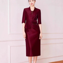 86363L新款女喜婆婆婚宴装妈妈婚礼礼服敬酒服高端假两件套高贵